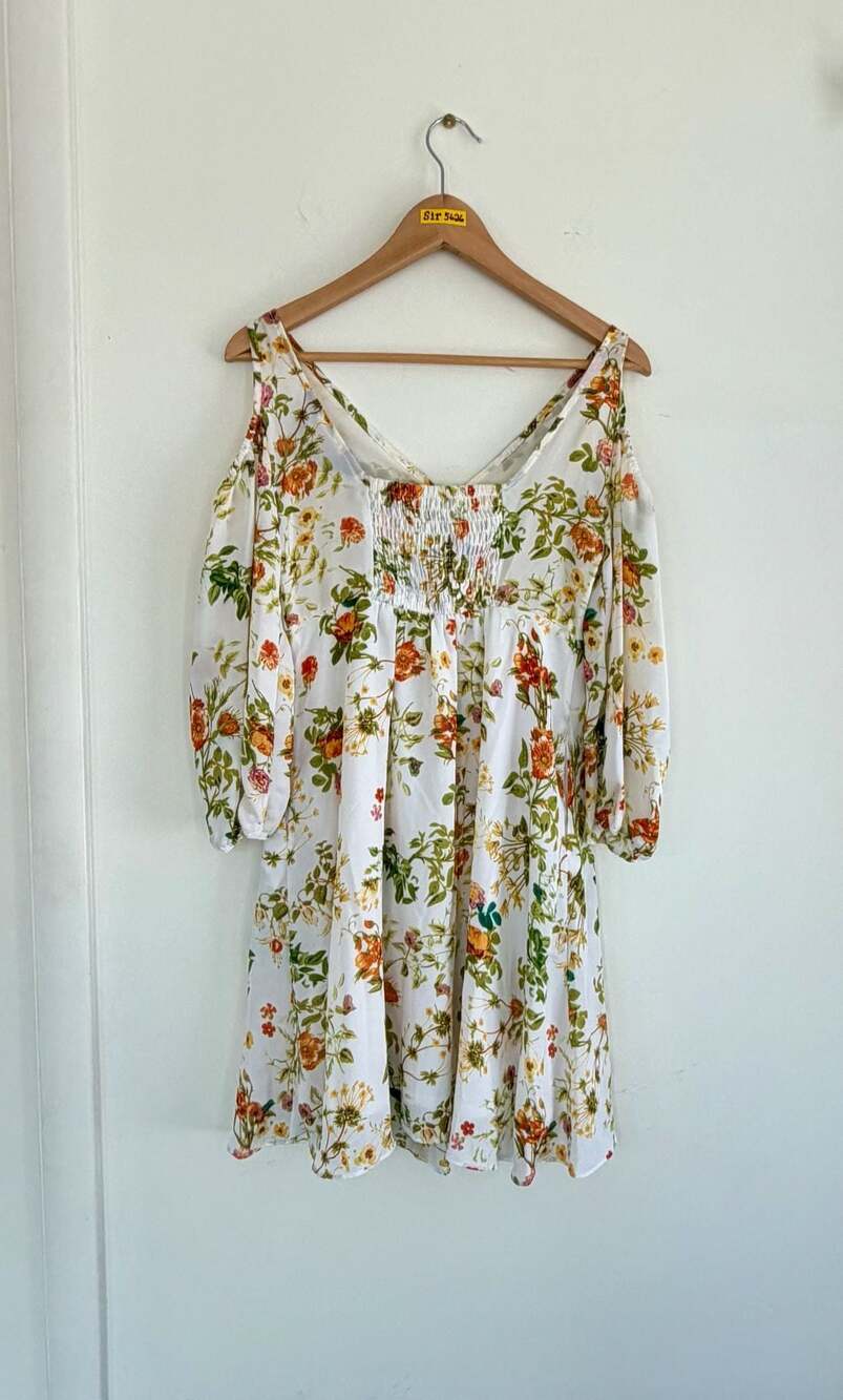 Disney Alice Through the Looking Glass White Floral Cold Shoulder Mini Dress XS - Picture 2 of 8